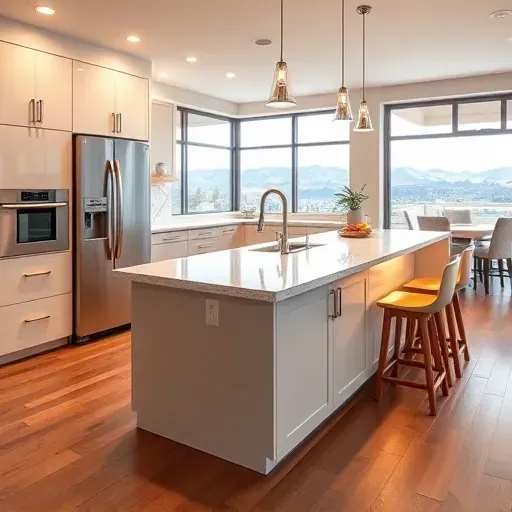 Modern Highland, UT kitchen with warm wood cabinets, marble island, stainless appliances, subway tile backsplash, and natural light.