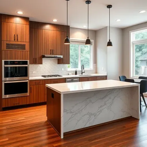 Freshly renovated kitchen in Sugarhouse UT featuring modern cabinetry, marble island, stainless steel appliances, and natural light.