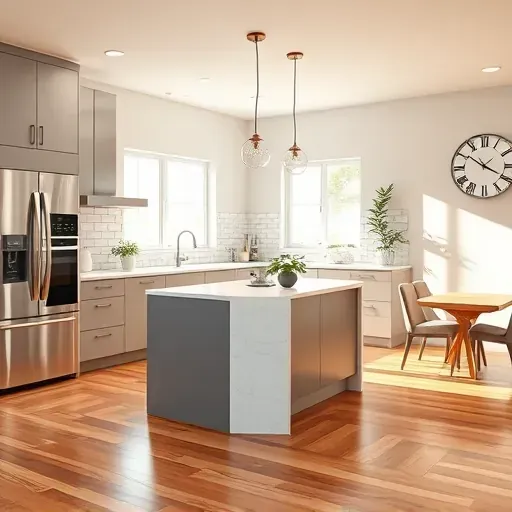 Freshly renovated kitchen in Herriman UT with modern cabinetry, quartz island, and sunny open-concept dining area.