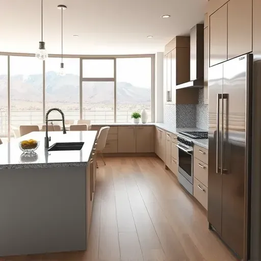 Renovated Cottonwood Heights kitchen with modern cabinetry, quartz island, stainless appliances, mountain views.
