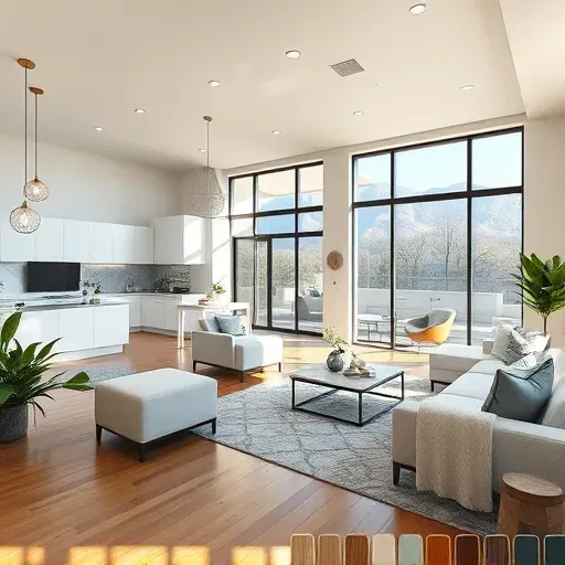 Beautifully remodeled Bluffdale living room with modern decor, open layout, large windows, and natural lighting.