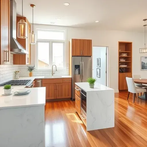 Modern kitchen in Herriman UT features quartz countertops, custom cabinetry, stainless steel appliances, and elegant lighting.