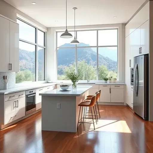 Modern renovated kitchen in The Avenues, UT with white cabinetry, quartz counters, stainless steel appliances, and ambient lighting.