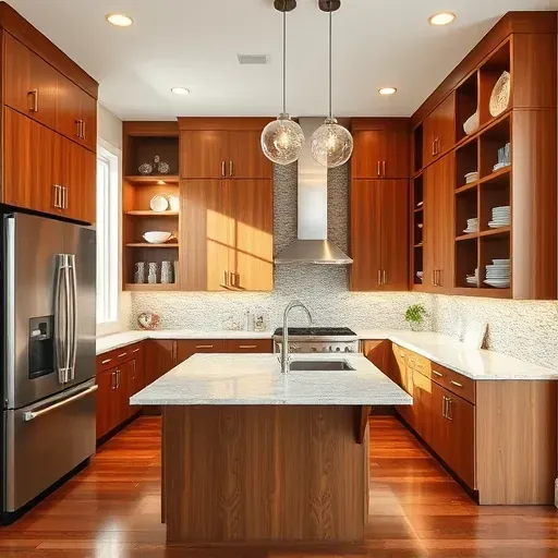 Renovated kitchen in Herriman UT with modern wood cabinetry, stainless steel appliances, and spacious granite island.