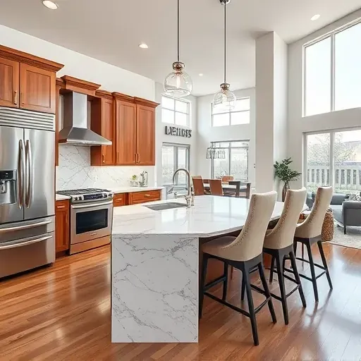 Remodeled kitchen in Lehi UT with quartz countertops, stainless steel appliances, custom cabinetry, and hardwood floors.