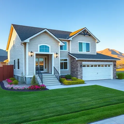 Renovated Herriman Utah home with sleek siding modern design lush landscaping and scenic background under daylight