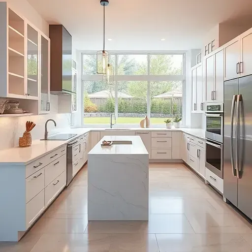 Remodeled Taylorsville kitchen with modern cabinets, quartz countertops, stainless steel appliances, stylish island, and abundant natural light