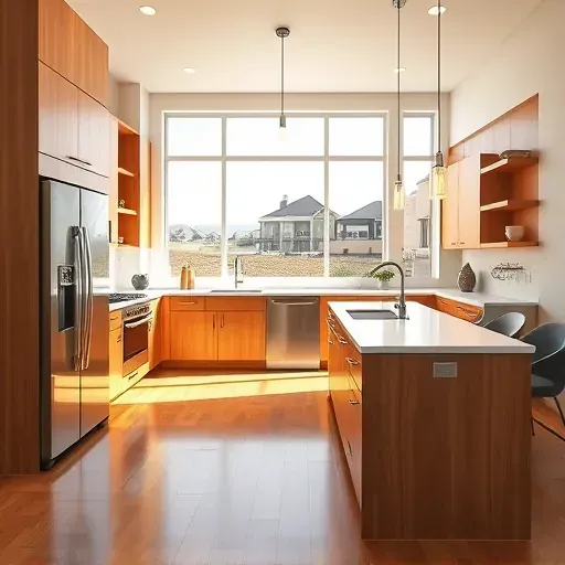 Stylish kitchen remodel in Herriman UT with natural wood cabinetry, quartz countertops, stainless appliances, and bright ambiance.
