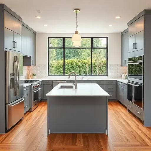 Freshly renovated kitchen in Herriman UT with gray cabinetry, quartz countertops, and a stylish marble island.