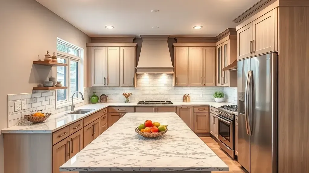 Bright, remodeled kitchen with granite countertops, stainless steel appliances, warm wood cabinets, and natural light.