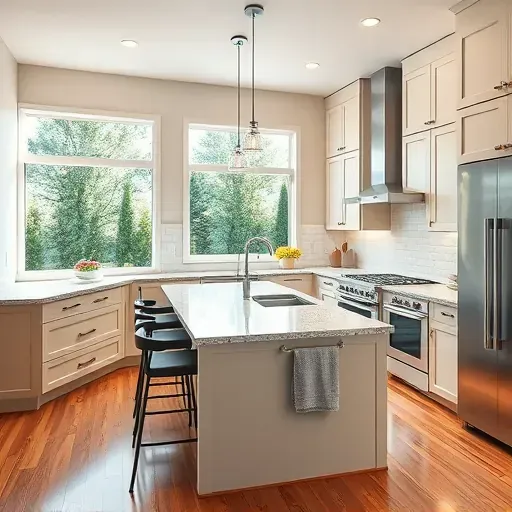 Remodeled Yalecrest UT kitchen with sleek granite counters stainless steel appliances warm cabinetry subway tile backsplash hardwood floors and large windows