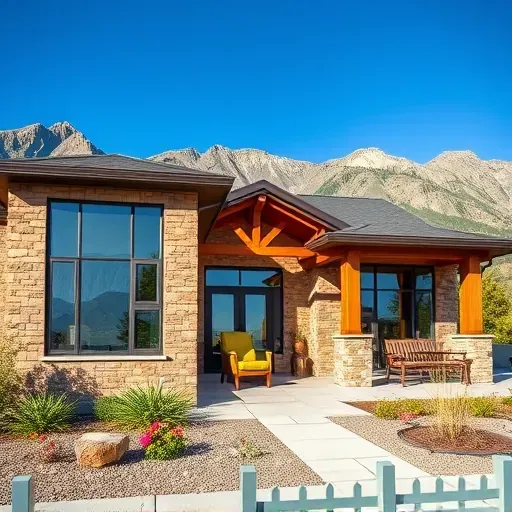 Beautifully remodeled home in Emigration Canyon UT with stone and wood accents, energy-efficient windows, and lush landscaping.