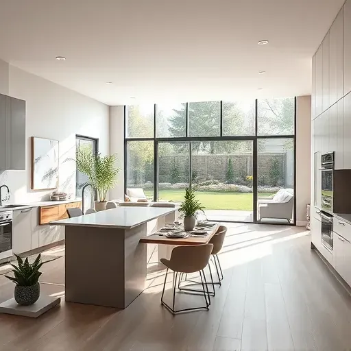 A modern living space in Salt Lake City featuring a renovated kitchen with quartz counters, sleek cabinets, and natural light.