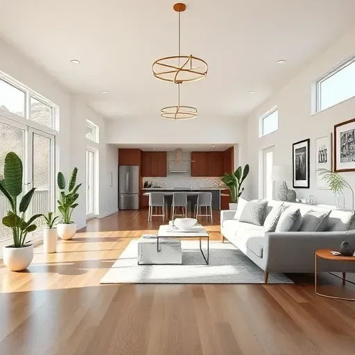 Modern living room remodel in Canyon Rim UT, featuring open layout, wood flooring, natural light, and stylish decor.