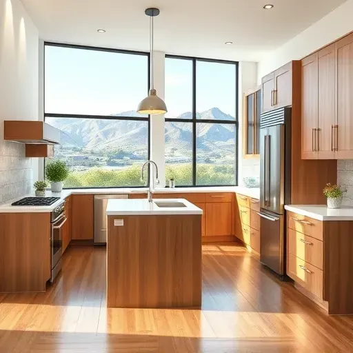 Modern Draper, UT kitchen with sleek wood cabinetry, granite countertops, stainless appliances, and a spacious island.