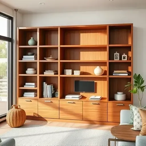 Modern built-in wooden shelving in a bright, stylish Herriman home with organized storage and sleek design features