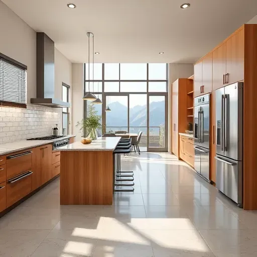 Remodeled East Bench Utah kitchen with modern wood cabinets granite countertops stainless steel appliances and scenic mountain view