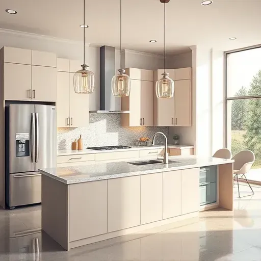 Newly renovated Herriman UT kitchen with modern cabinetry, granite island, stainless steel appliances, and bright natural light.