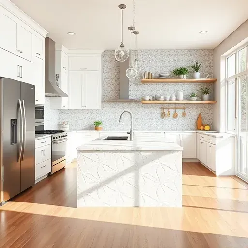 Recently remodeled modern kitchen in Herriman UT with sleek cabinetry marble island stainless steel appliances and stylish pendant lighting