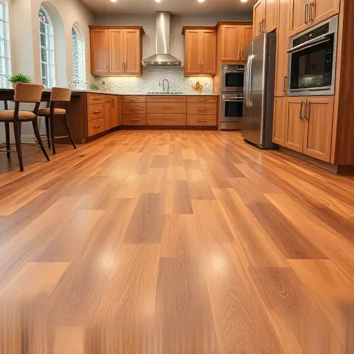 Seamless hardwood and tile kitchen flooring in Herriman Utah highlighting rich wood grain, sleek tiles, and elegant modern design