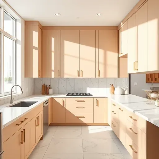 Modern custom kitchen with sleek matte cabinets, polished marble countertops, natural sunlight, and elegant hardware in Herriman UT