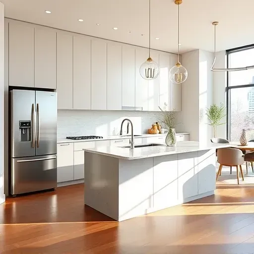 Salt Lake City kitchen with marble countertops, warm wood cabinetry, stainless appliances, mountain views, and elegant design.