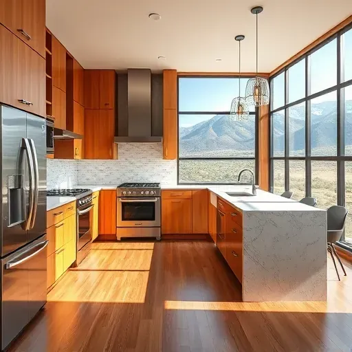 Renovated Emigration Canyon kitchen with quartz countertops, stainless steel appliances, custom wood cabinets, and mountain views.
