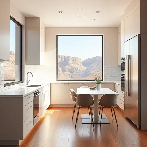 Remodeled Holladay kitchen with modern black handles, marble counters, white subway tile backsplash, stainless appliances, and natural light.