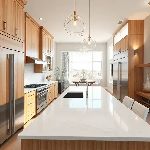 Remodeled Herriman kitchen with modern wood cabinetry, quartz countertops, stainless appliances, and natural daylight.