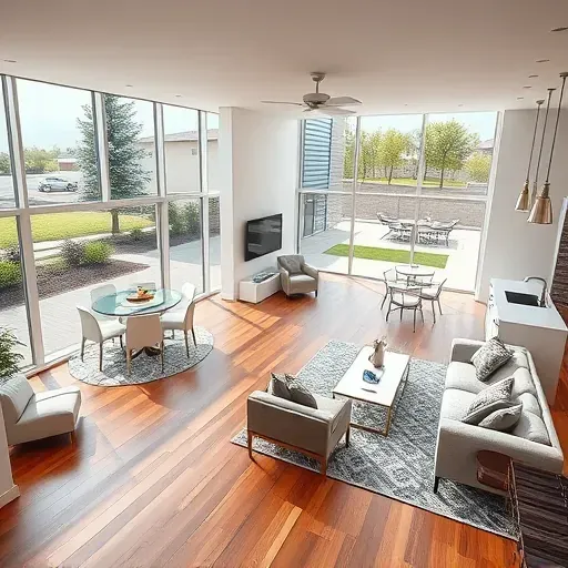 Modern renovated Utah home interior with open living space, sleek finishes, large windows, and scenic backyard views.