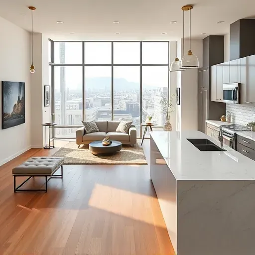 Modern Capitol Hill home interior with hardwood floors, sleek kitchen, city skyline views, and contemporary design.