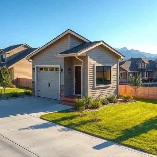 Modern ADU in Herriman, UT with sleek siding, large windows, front porch, landscaped yard, and mountain background.