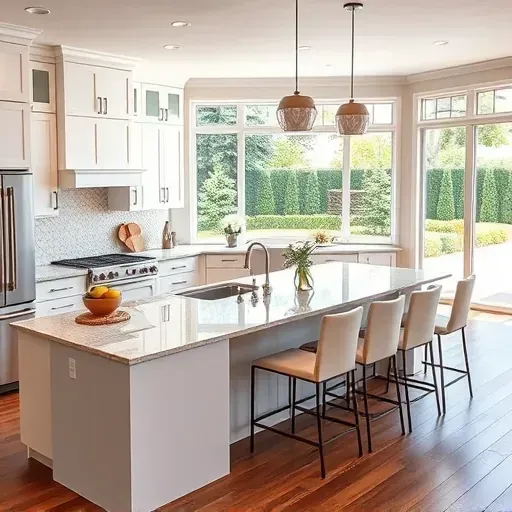 Beautifully remodeled kitchen in Murray UT with white cabinetry, quartz countertop, and natural light from large windows.