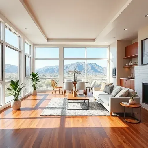 Renovated Harvard-Yale, UT living room with hardwood floors, modern furniture, mountain views, and open-concept kitchen.