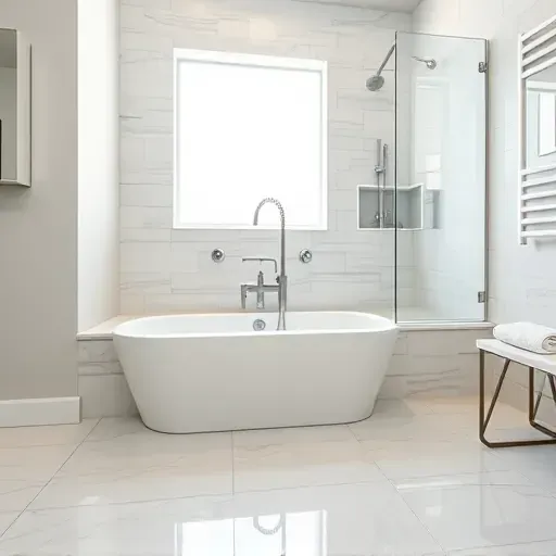 Pristine Herriman UT bathroom with glossy ceramic tiles, modern bathtub, glass shower, and elegant fixtures showcasing expert craftsmanship