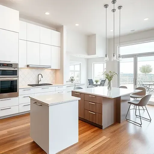 Fully renovated modern kitchen in Sandy, UT with sleek cabinetry, quartz island, stainless steel appliances, and warm tones.