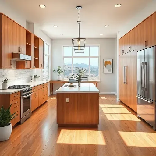 Recently remodeled modern Lehi Utah kitchen with granite countertops, subway tile backsplash, stainless steel appliances, and natural wood cabinetry