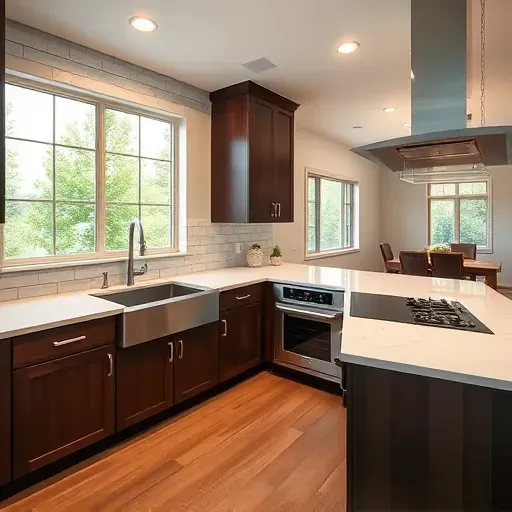 Recently renovated modern kitchen in Wasatch Hollow Utah with quartz countertops, dark wood cabinets, stone backsplash, stainless steel appliances, and open layout