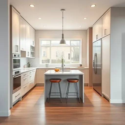 Modern renovated South Jordan kitchen with matte cabinetry quartz countertops stainless appliances and large window