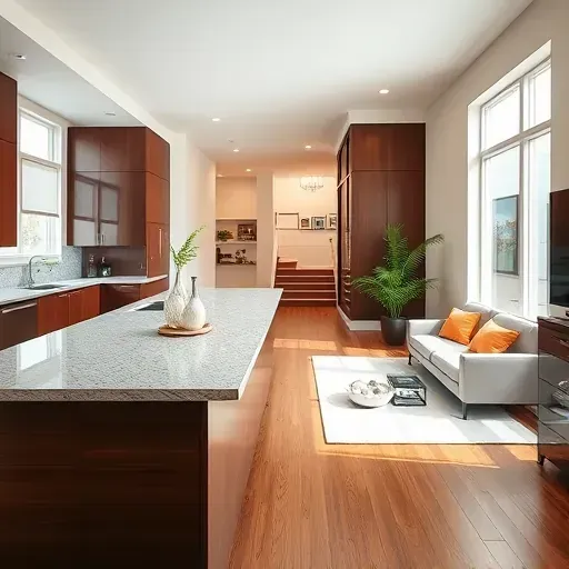 Stylish open-concept living space in Harvard-Yale UT with modern kitchen, large windows, and cozy decor elements.