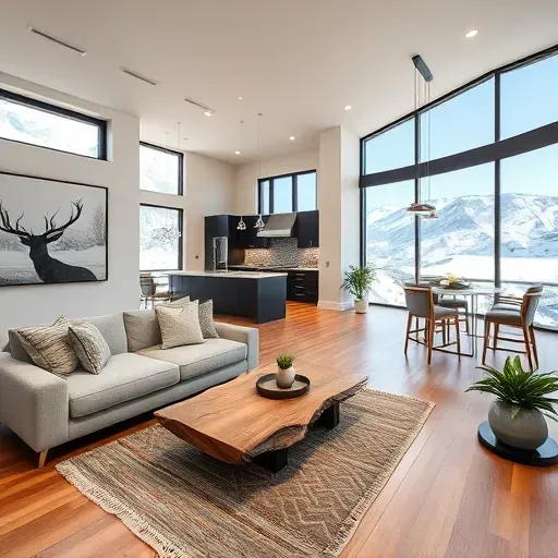 Cozy modern living room in Park City with natural light, mountain views, and elegant rustic decor.