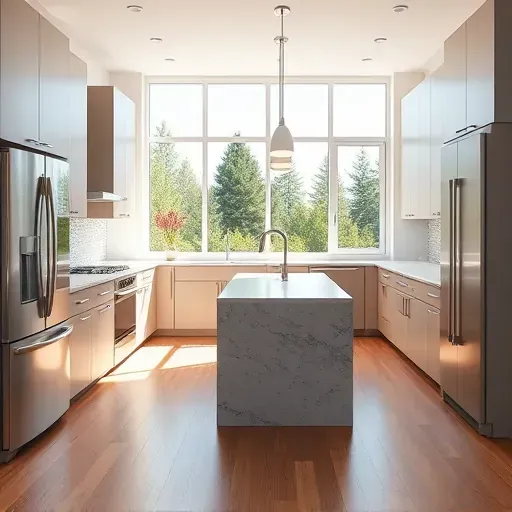 Freshly remodeled kitchen in Cottonwood Heights UT featuring matte cabinetry, stainless steel appliances, and granite countertops.