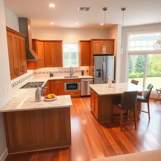 Modern remodeled kitchen in Holladay UT featuring granite counters, stainless steel appliances, custom cabinetry, and natural light.