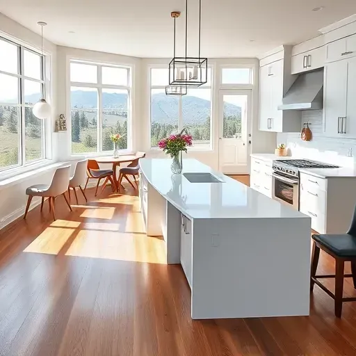 Completed home remodel in Alpine, UT featuring a modern kitchen with quartz countertops, stainless appliances, and elegant decor.