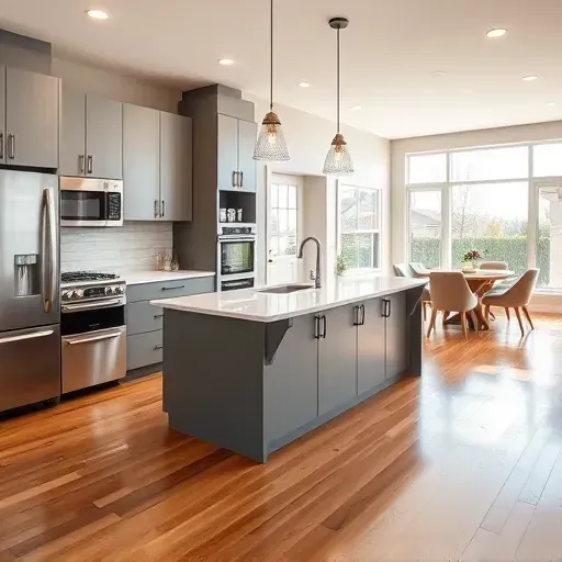 Modern West Jordan kitchen with matte cabinets, quartz counters, stainless appliances, and scenic Utah views.