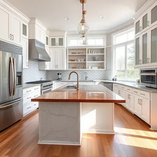 Remodeled Olympus Cove kitchen with granite countertops stainless steel appliances shaker cabinets hardwood floors and large windows