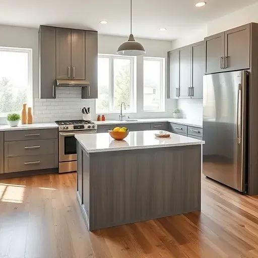 Remodeled Farmington, UT kitchen with natural wood cabinetry, stainless steel appliances, quartz island, and bright, modern design.