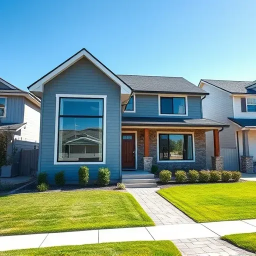 Beautiful modern home addition in Herriman, UT with large windows, stylish door, lush landscaping, on a sunny day.