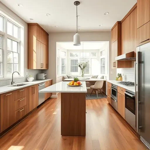 Modern remodeled Capitol Hill kitchen with sleek cabinets granite countertops stainless steel appliances and natural light