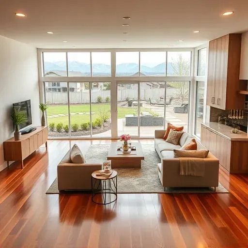 Spacious Bountiful, UT home remodel with modern furniture, hardwood floors, large windows, mountain views, and stylish decor.